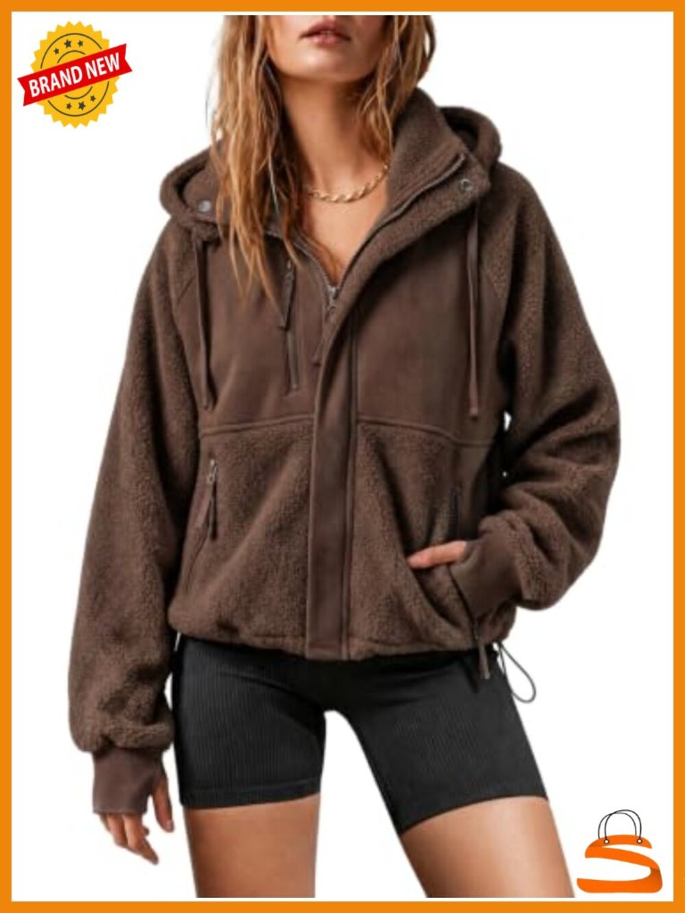 Sherpa Fleece Hooded Zip Up Oversized Casual Coat